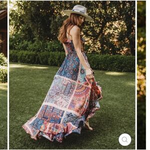 Suki So Juliet Hi Low Kasbah Print Tiered Ruffle Bandana Patchwork Boho Dress $3